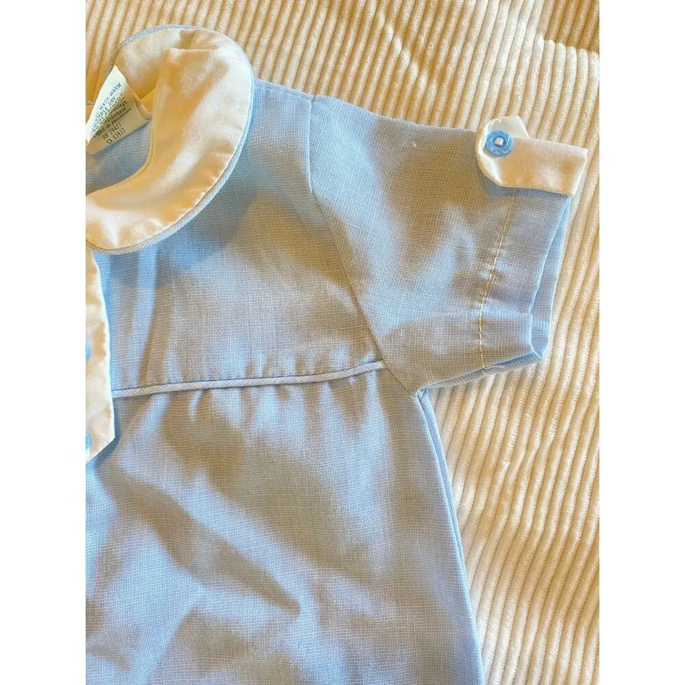 Alexis Baby Romper Vintage 80's Blue with White Details and Blue Button Detail